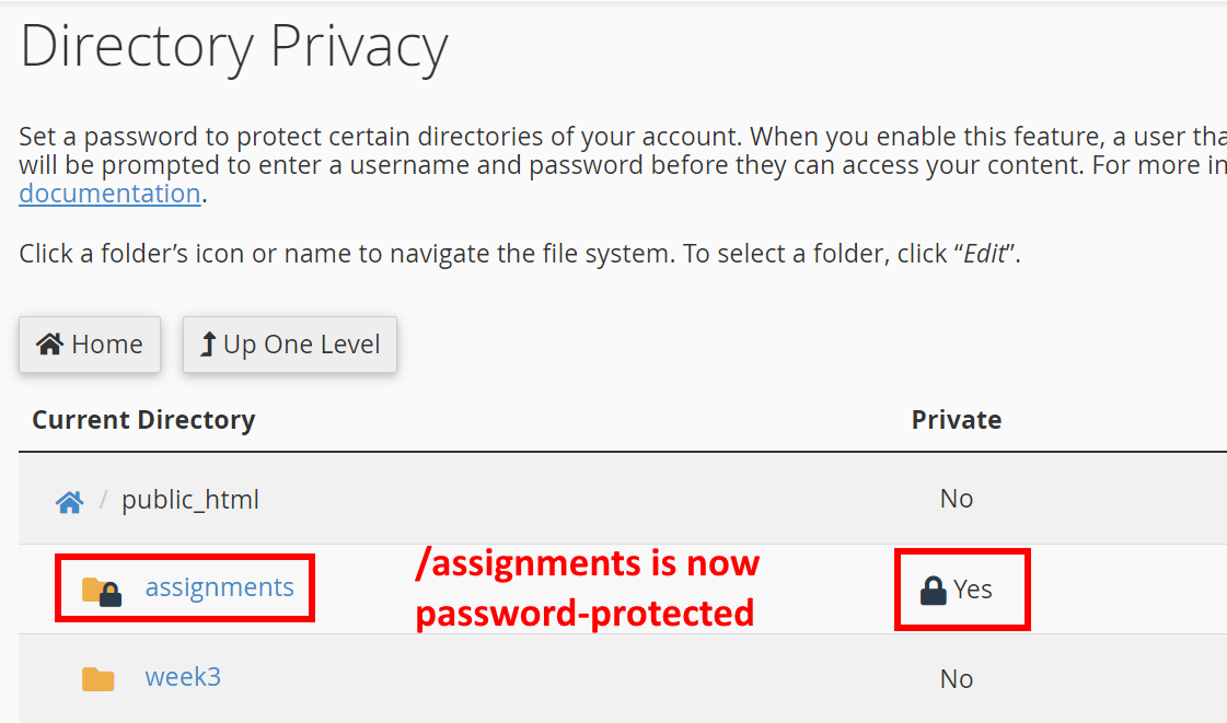 /assignments directory is password protected
