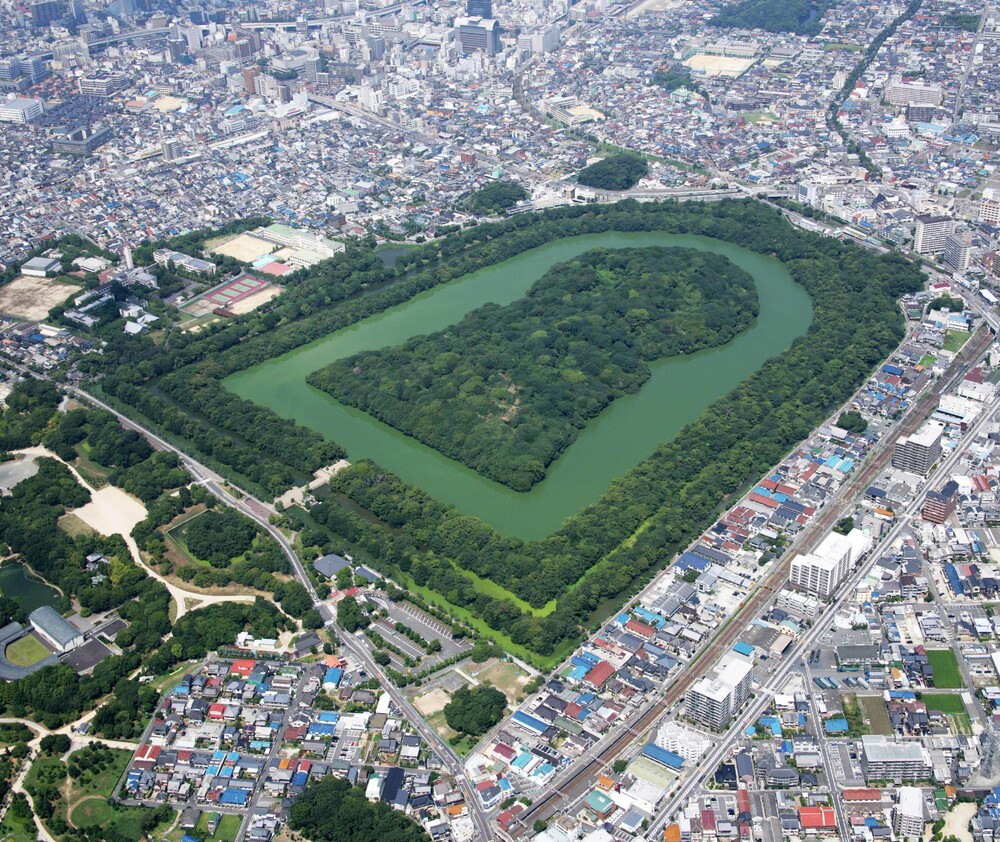 High-angle aerial view of the Daisenryo Kofun