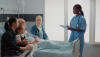 Health care worker explaning to clients