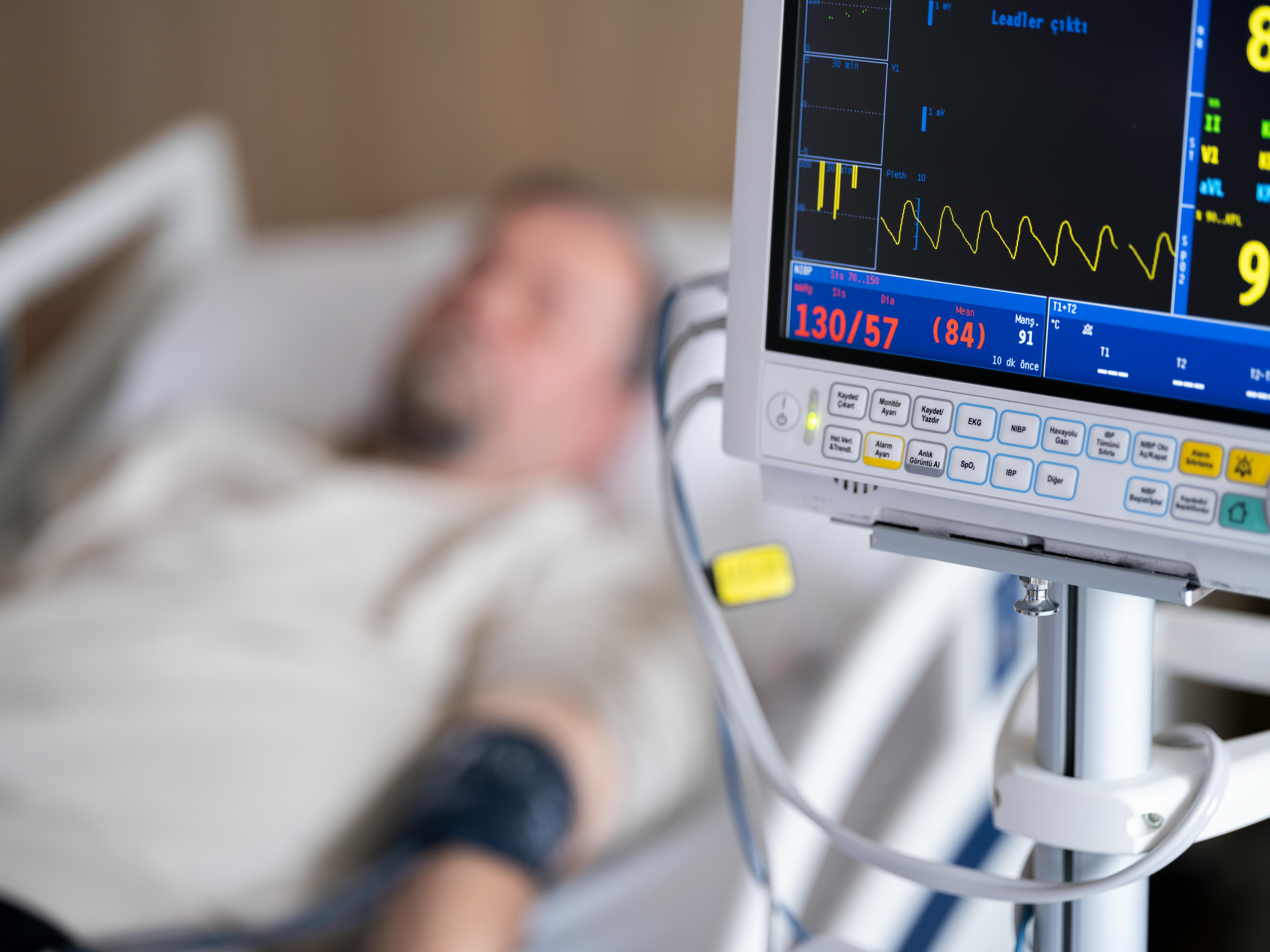 Man at hospital with vital signs