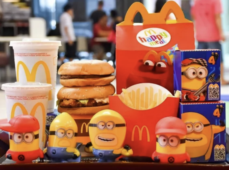 Tray of Despicable Me 4 themed happy meals
