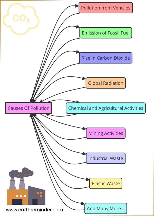 Illustration showing pollution causes and effects