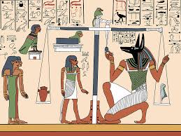 Ancient Egyptian illustration of the weighing of the heart ceremony from the Book of the Dead