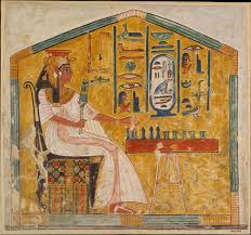 Ancient Egyptian family depicted in a wall painting showing parents and children in a garden
