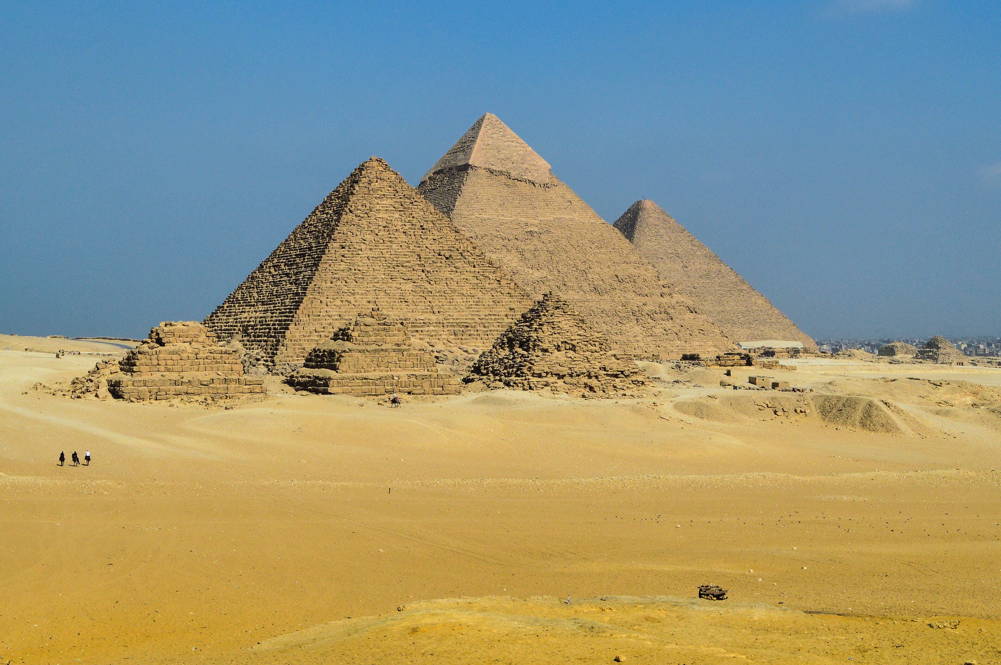 The Pyramids of Giza at sunset, one of the Seven Wonders of the Ancient World