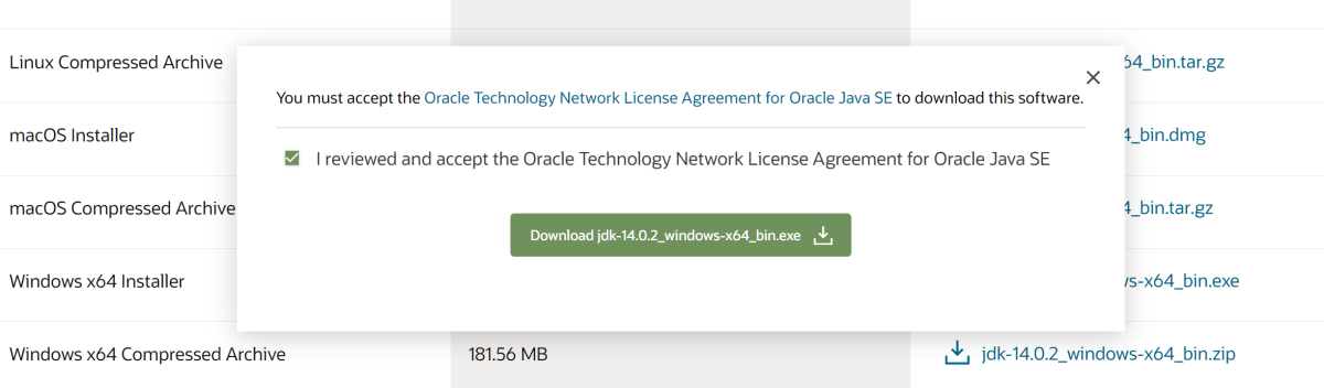 dialog showing the license agreement checked