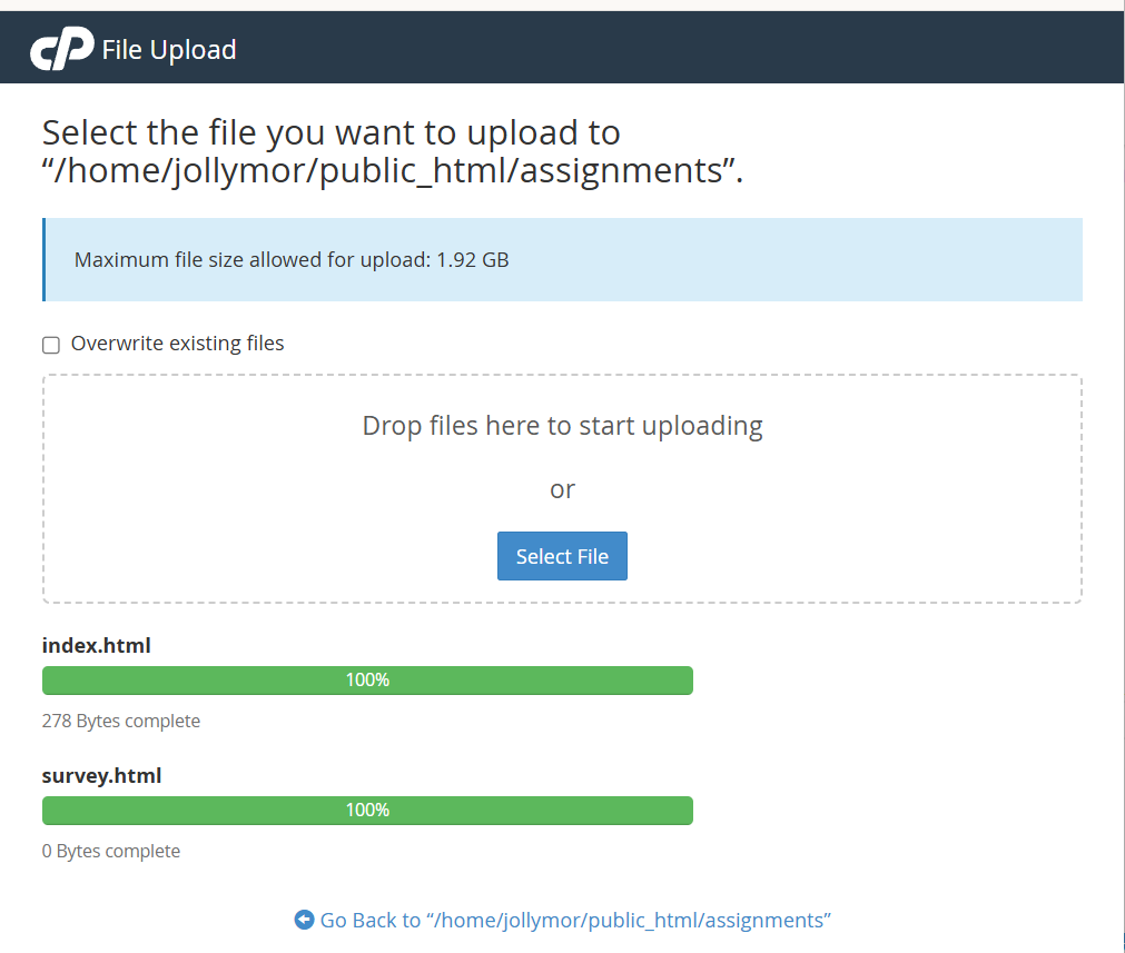 uploading some files to the /assignments directory