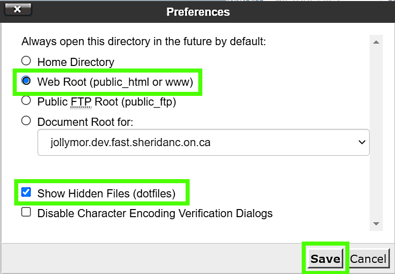 Preferences showing the 2 selections and save button highlighted