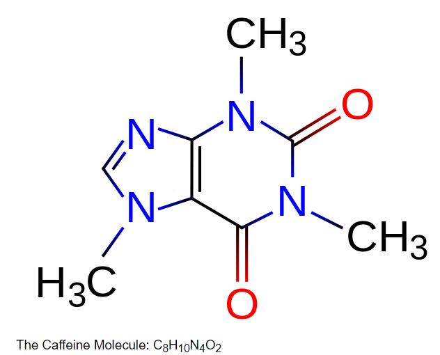 showing the caffeine molecular formula as c8h10n4o2