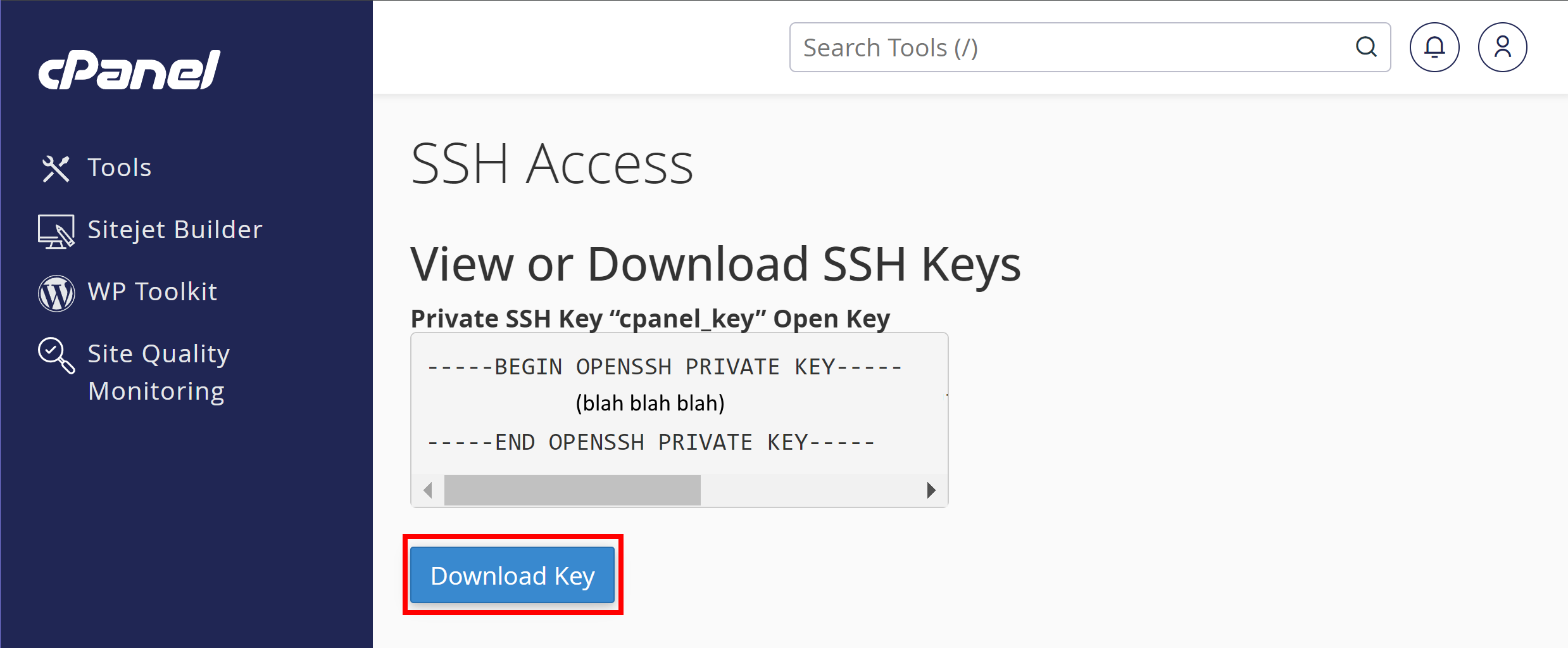 text box with begin openssh private key followed by jibberish followed by end openssh private key