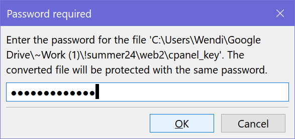 dialog asking for the password for the key file