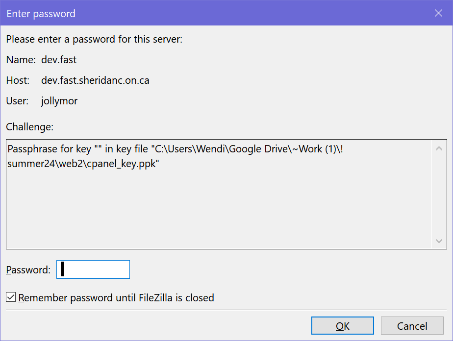 dialog asking for key password