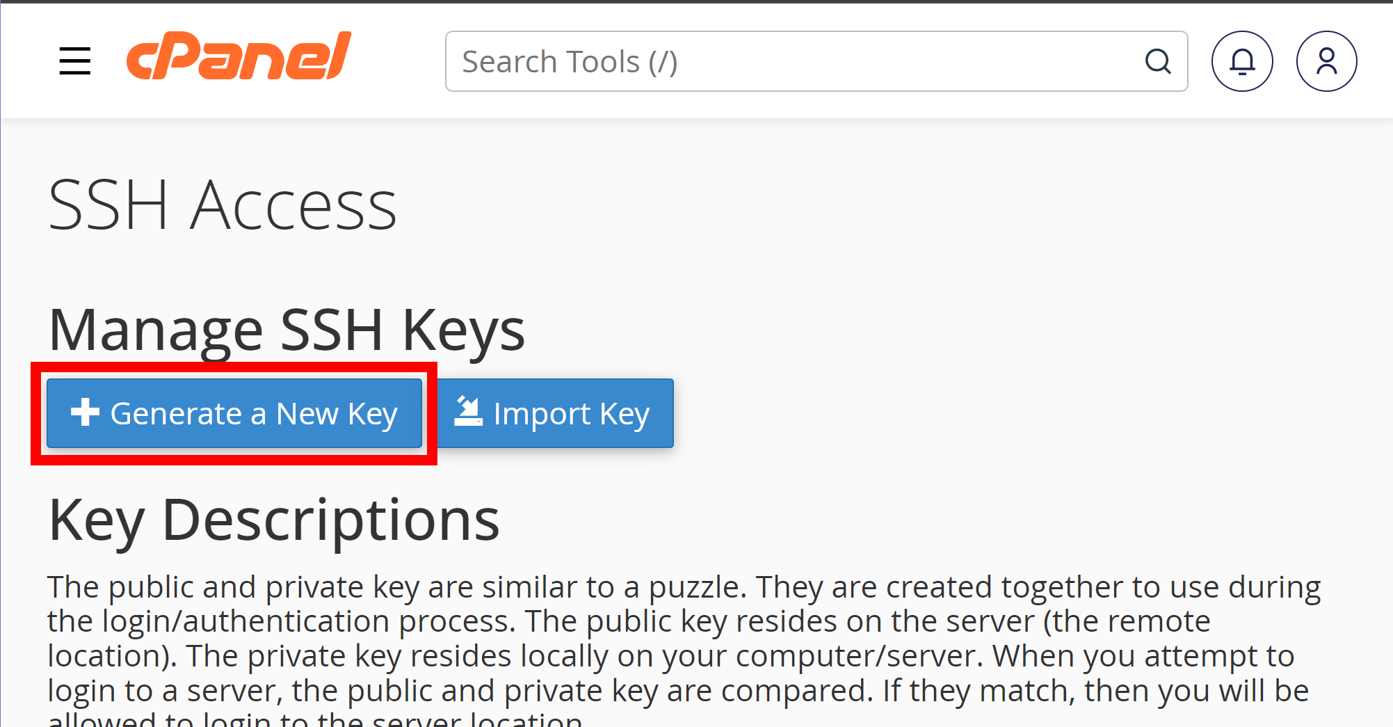 generate new key button highlighted