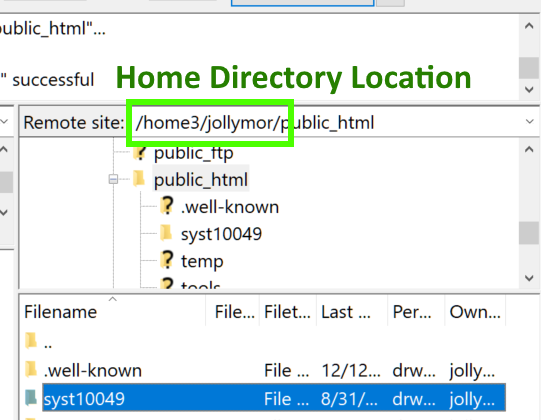 locating the home directory name