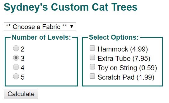 cat tree customization form