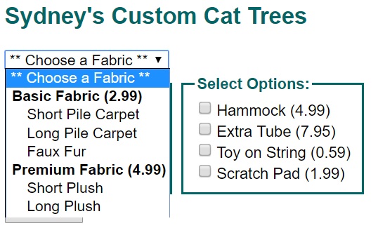 cat tree customization form