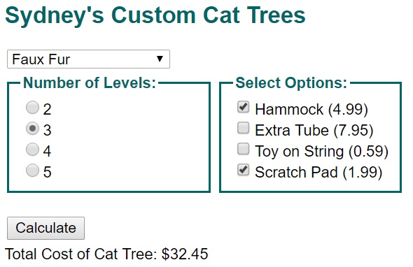 cat tree customization form