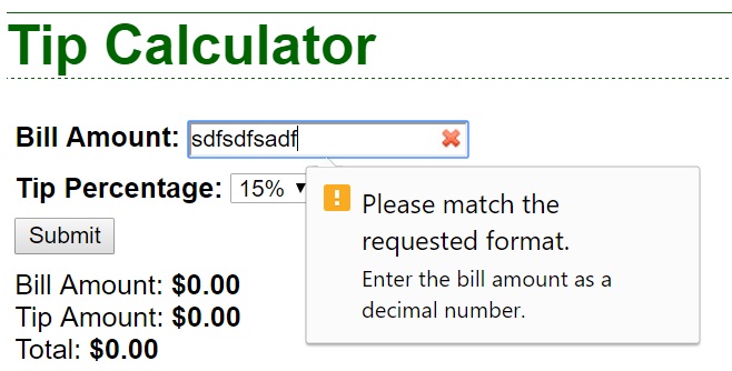 basic tip calculator showing errors